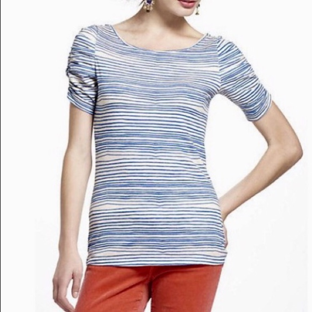 LAnthropologie Blue & Cream Stripe Popover Top, XL